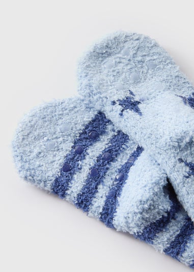 2 Pack Boys Blue Star Fluffy Socks (Younger 6-Older 5.5)