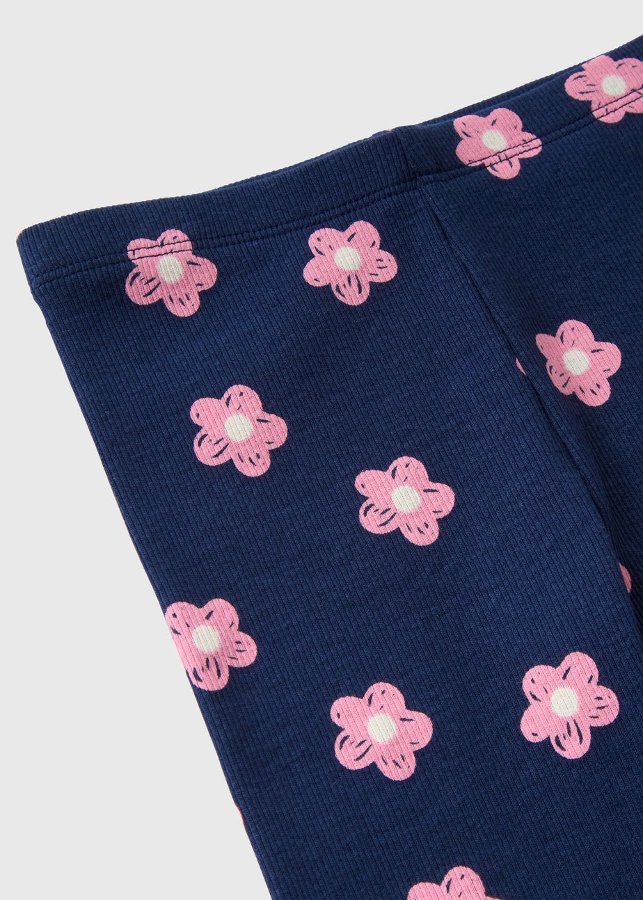 Girls Navy Floral Leggings (1-7yrs)