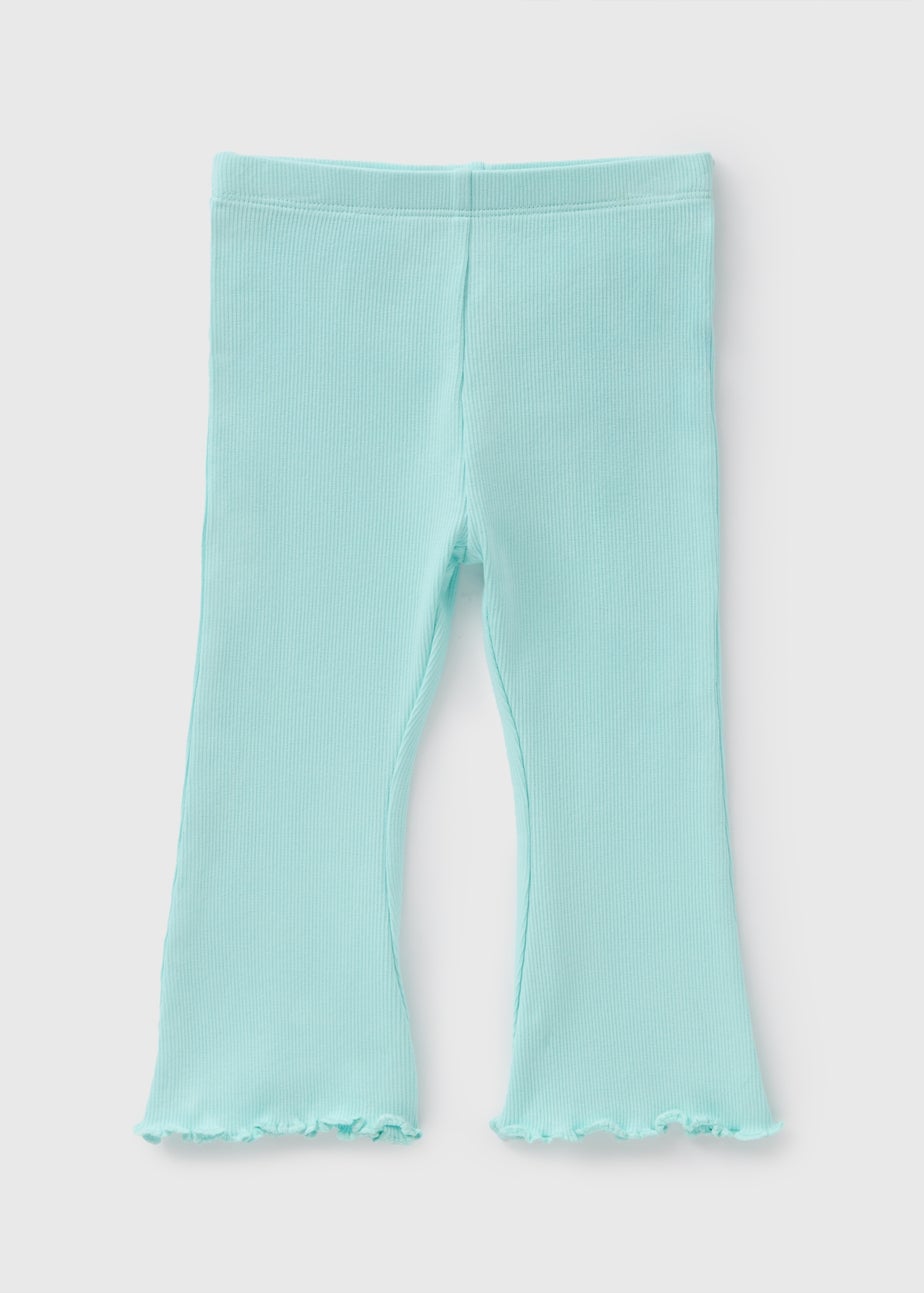 Girls Blue Ribbed Flared Leggings (1-7yrs)