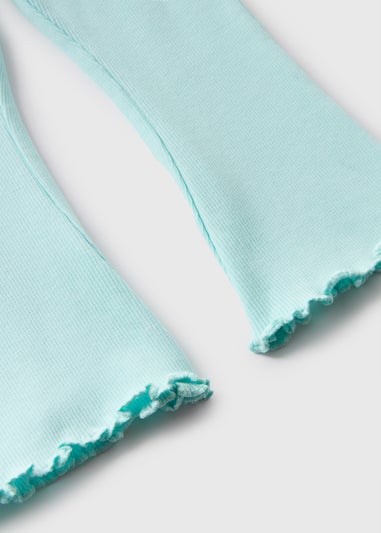 Girls Blue Ribbed Flared Leggings (1-7yrs)