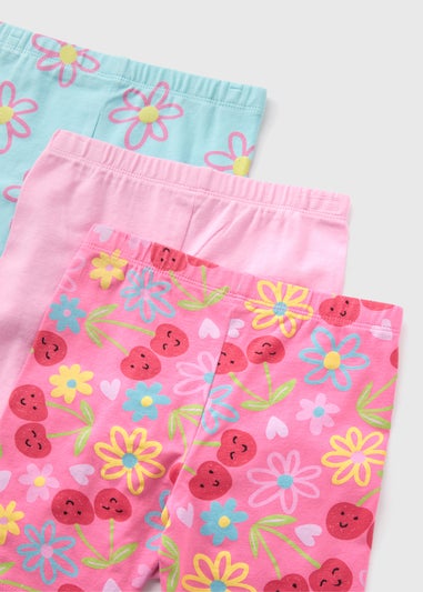 3 Pack Girls Cherry Flower Shorts (1-7yrs)