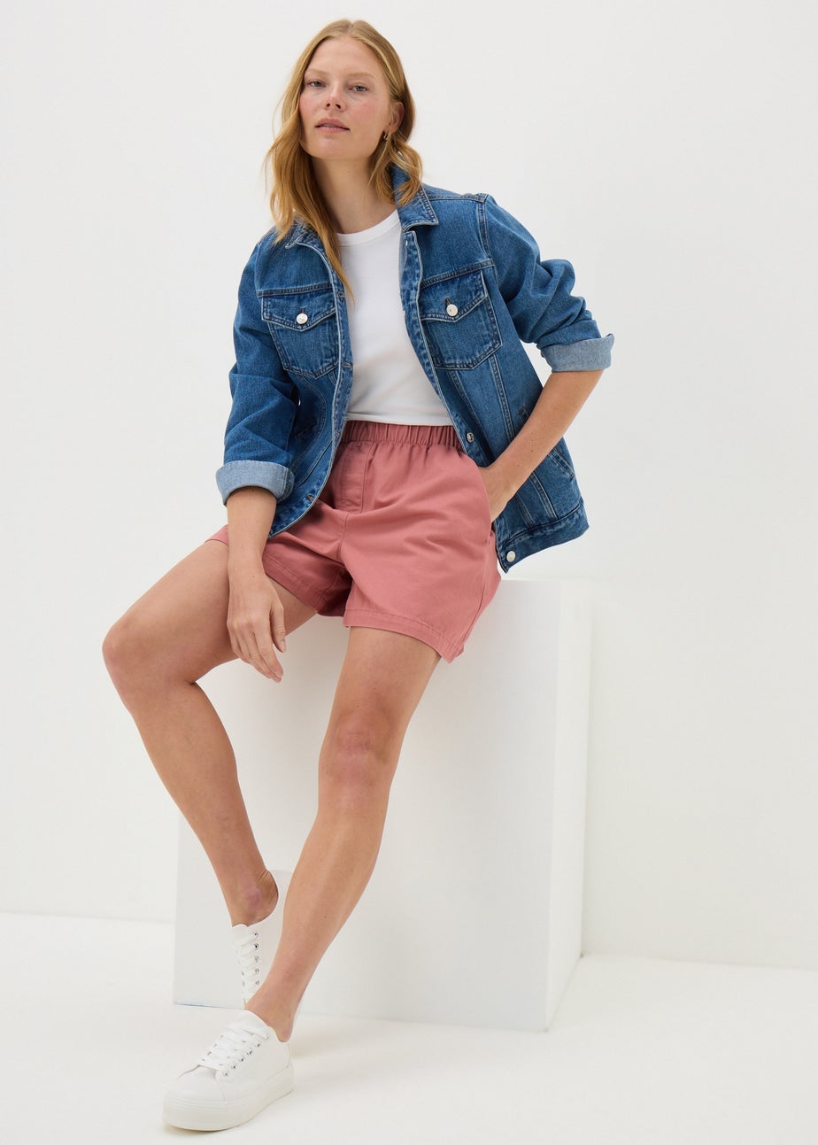 Pink Cotton Paper Bag Shorts