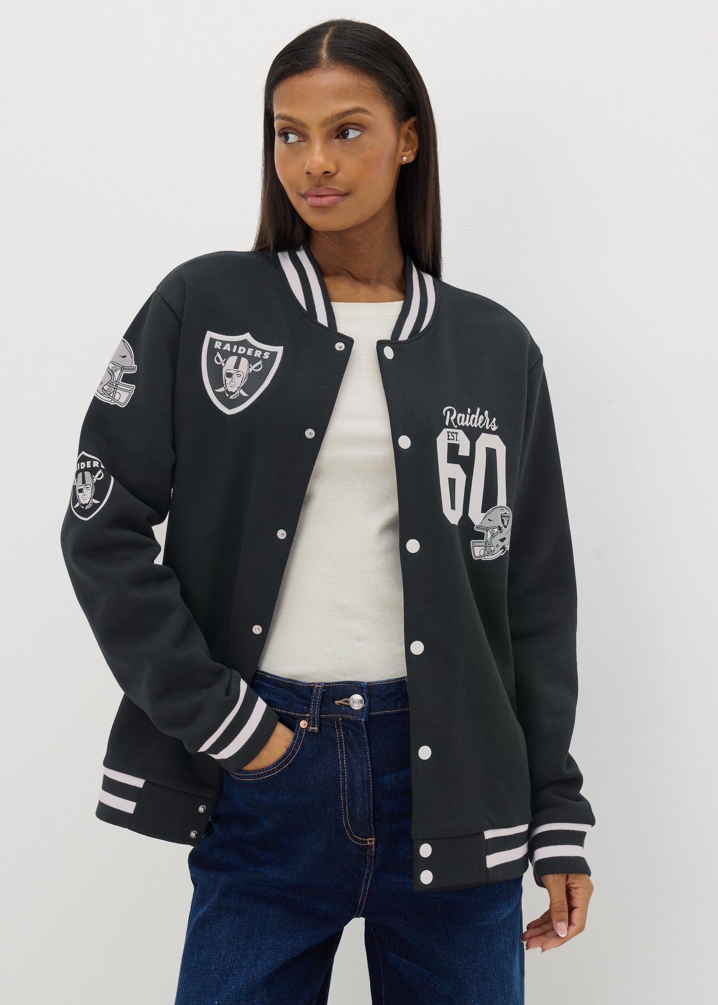 NFL Raiders Black Bomber Jacket - Matalan