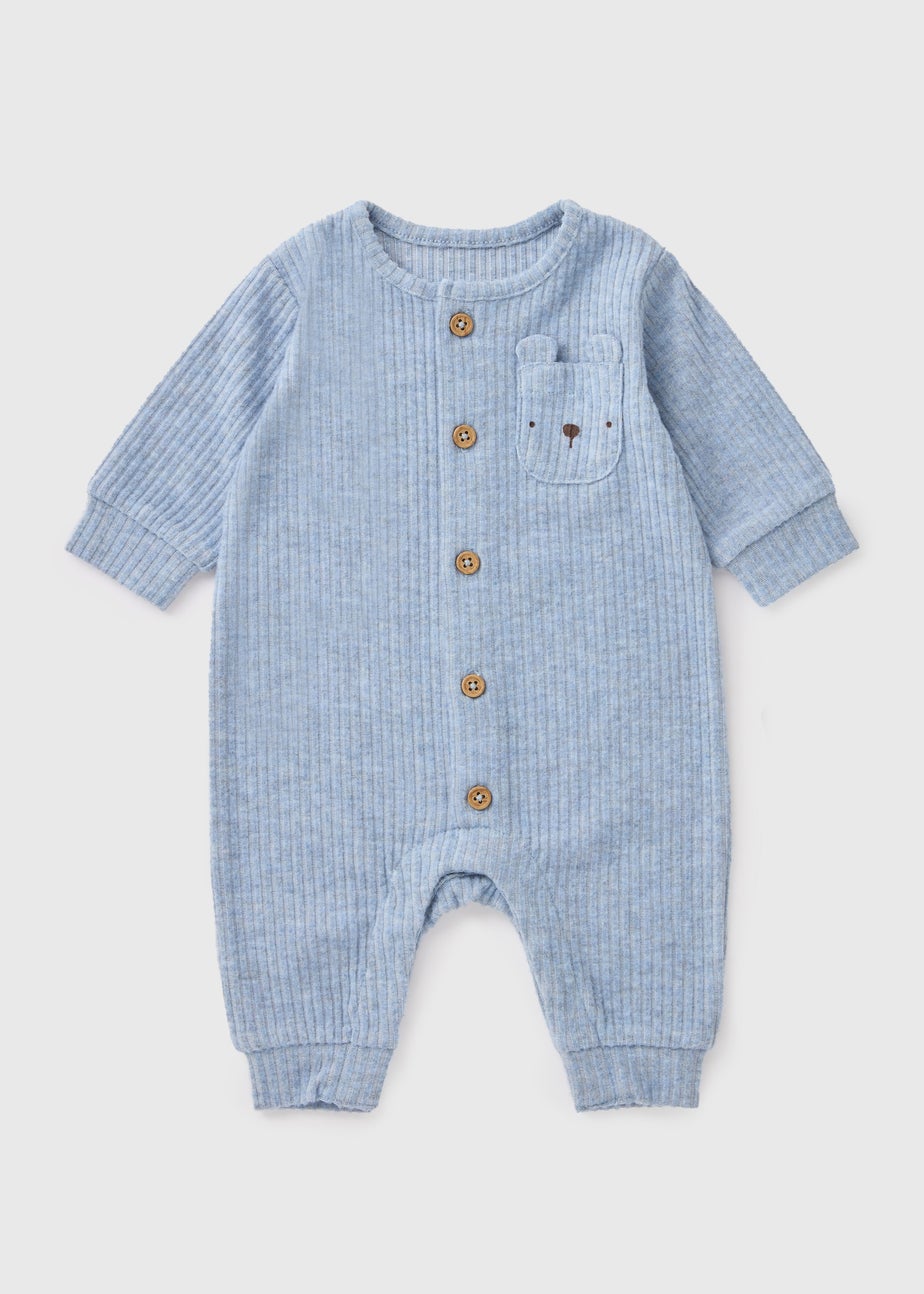 Baby Blue Ribbed Bear Romper (Newborn-23mths)