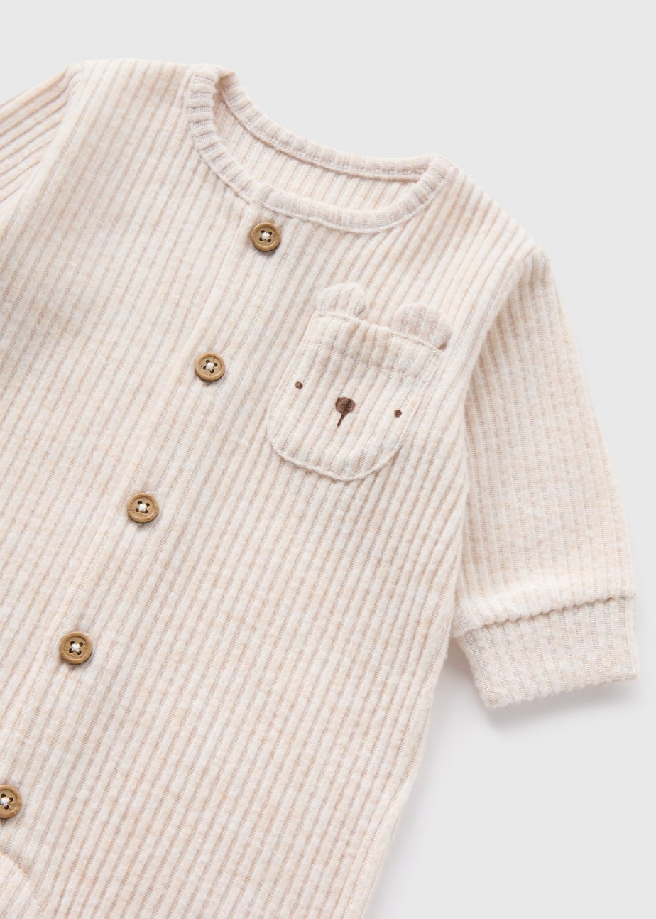 Baby Cream Bear Ribbed Romper (Newborn-18mths)