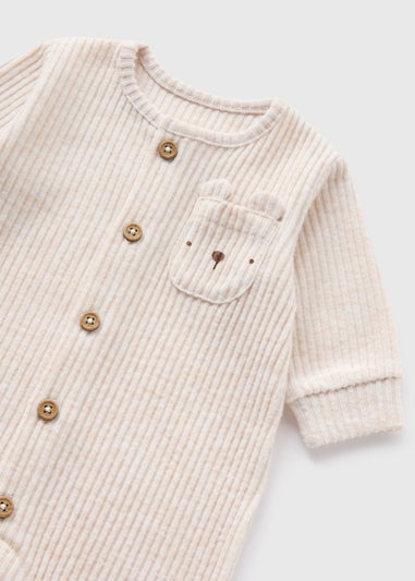 Baby Cream Bear Ribbed Romper (Newborn-18mths)