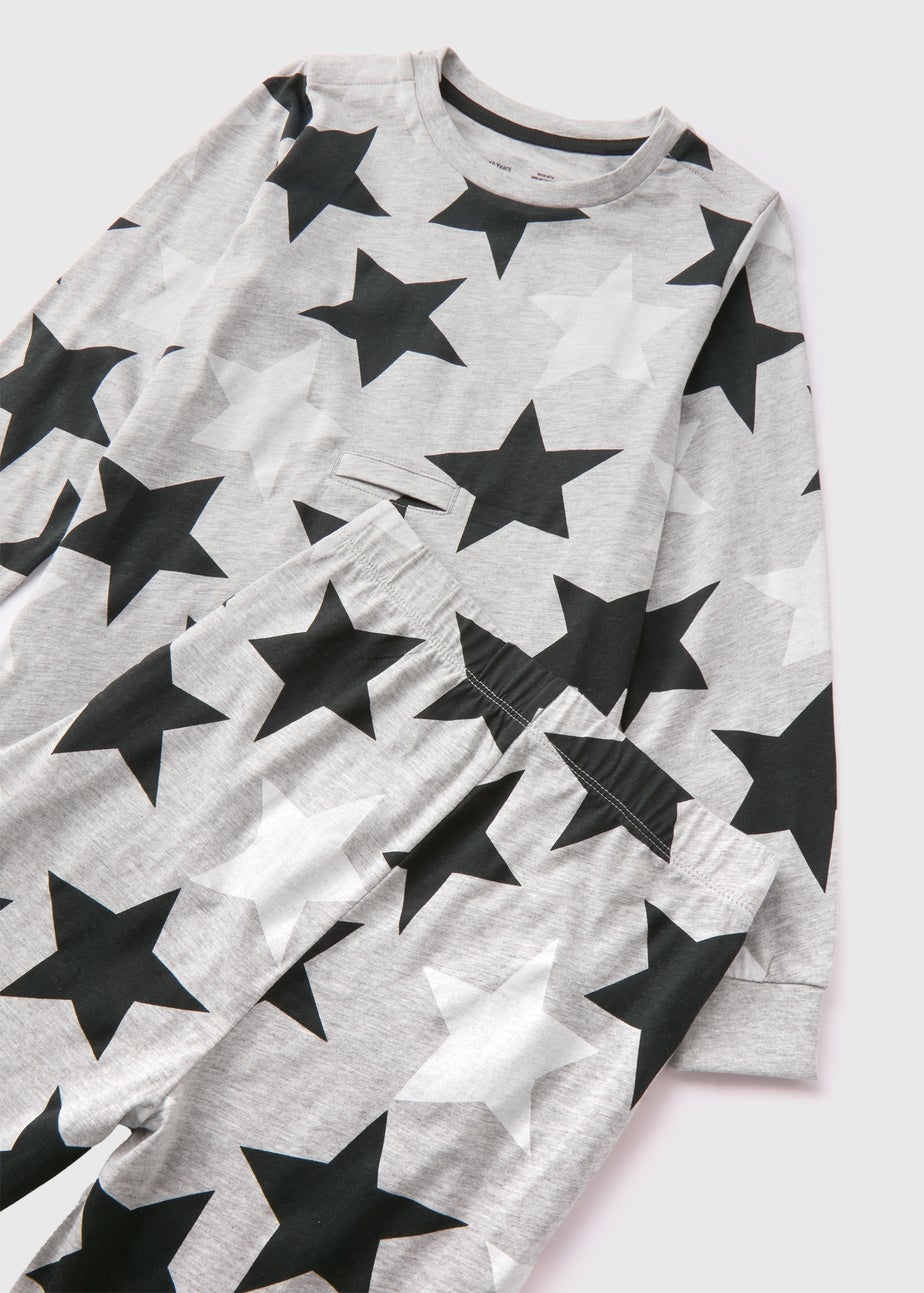 Boys Grey Easy Dress Star Pyjama Set (1-13yrs)
