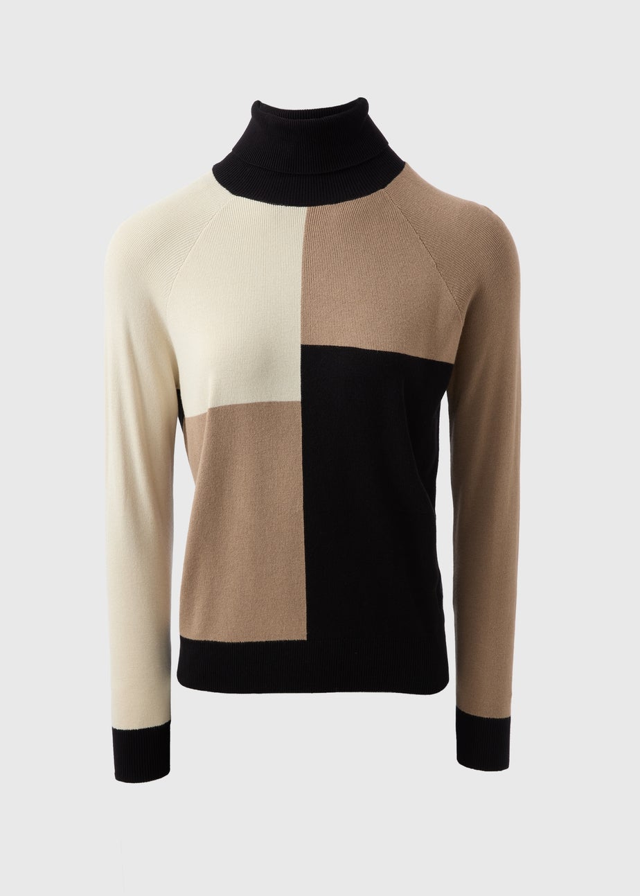 Et Vous Black Colour Block Roll Neck Jumper