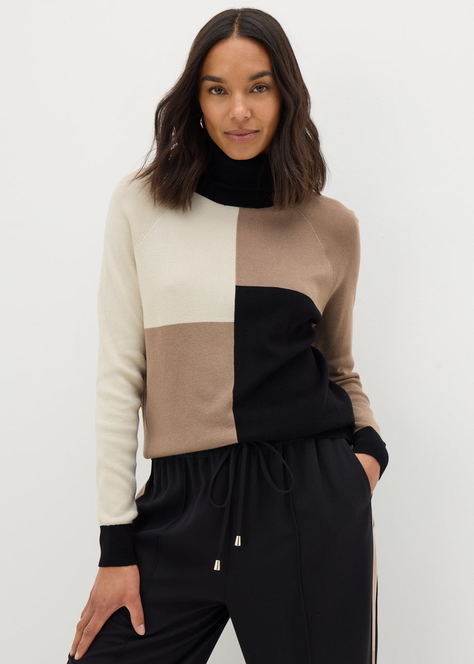 Et Vous Black Colour Block Roll Neck Jumper