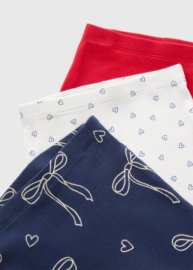 3 Pack Baby Multicolour Heart Bow Leggings (Newborn-23mths)