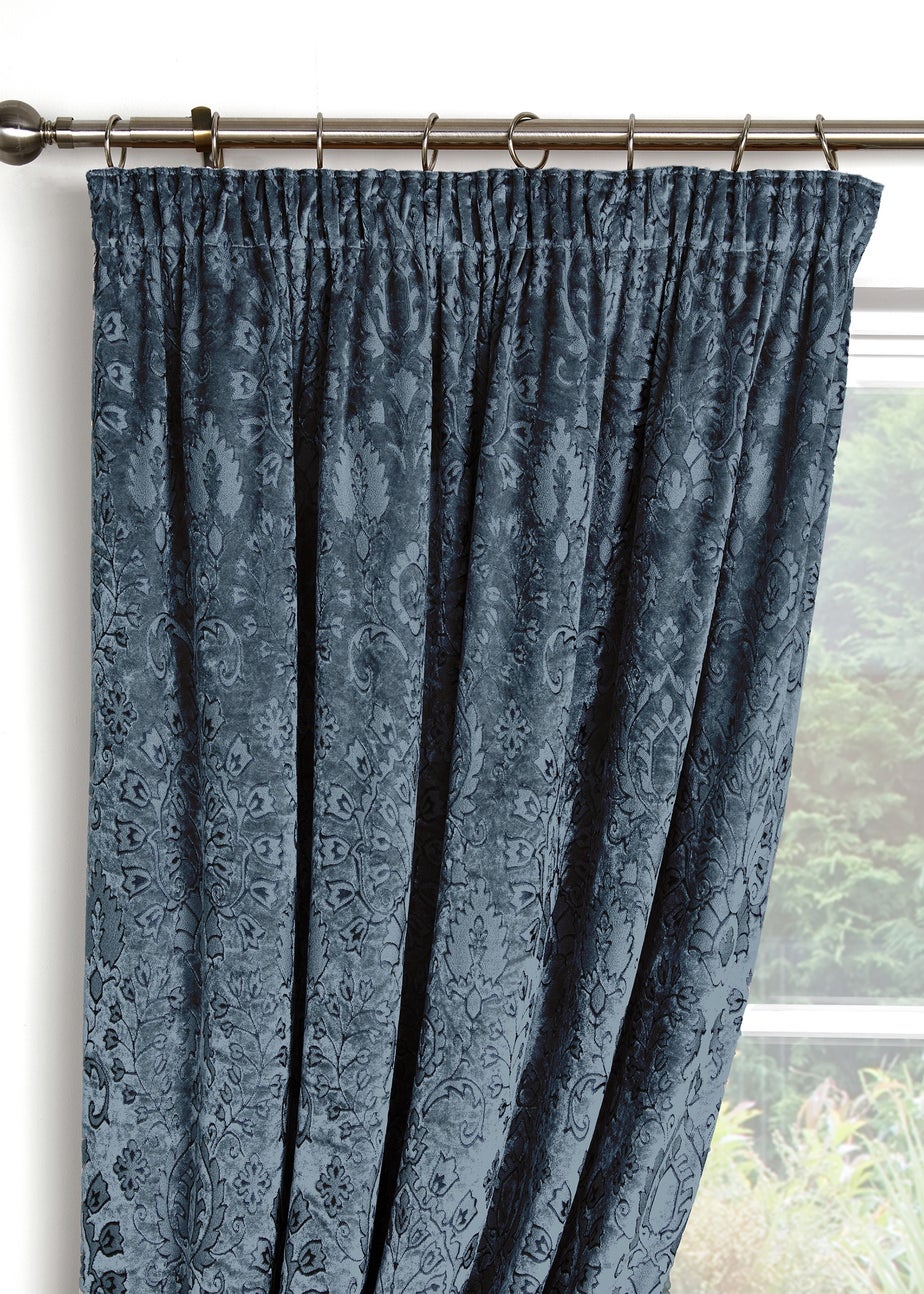 Curtina Trinity Jacquard Blue Pencil Pleat Curtains