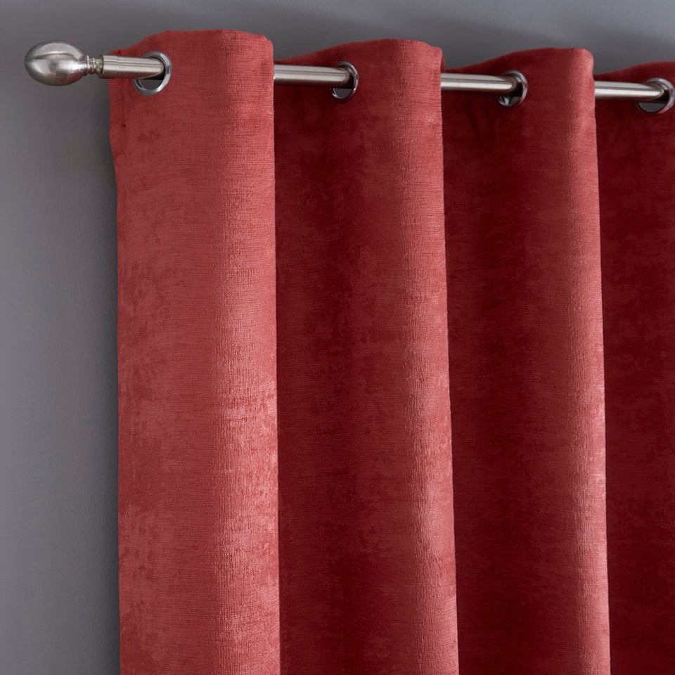Fusion Strata Dim out Woven Terracotta Eyelet Curtains