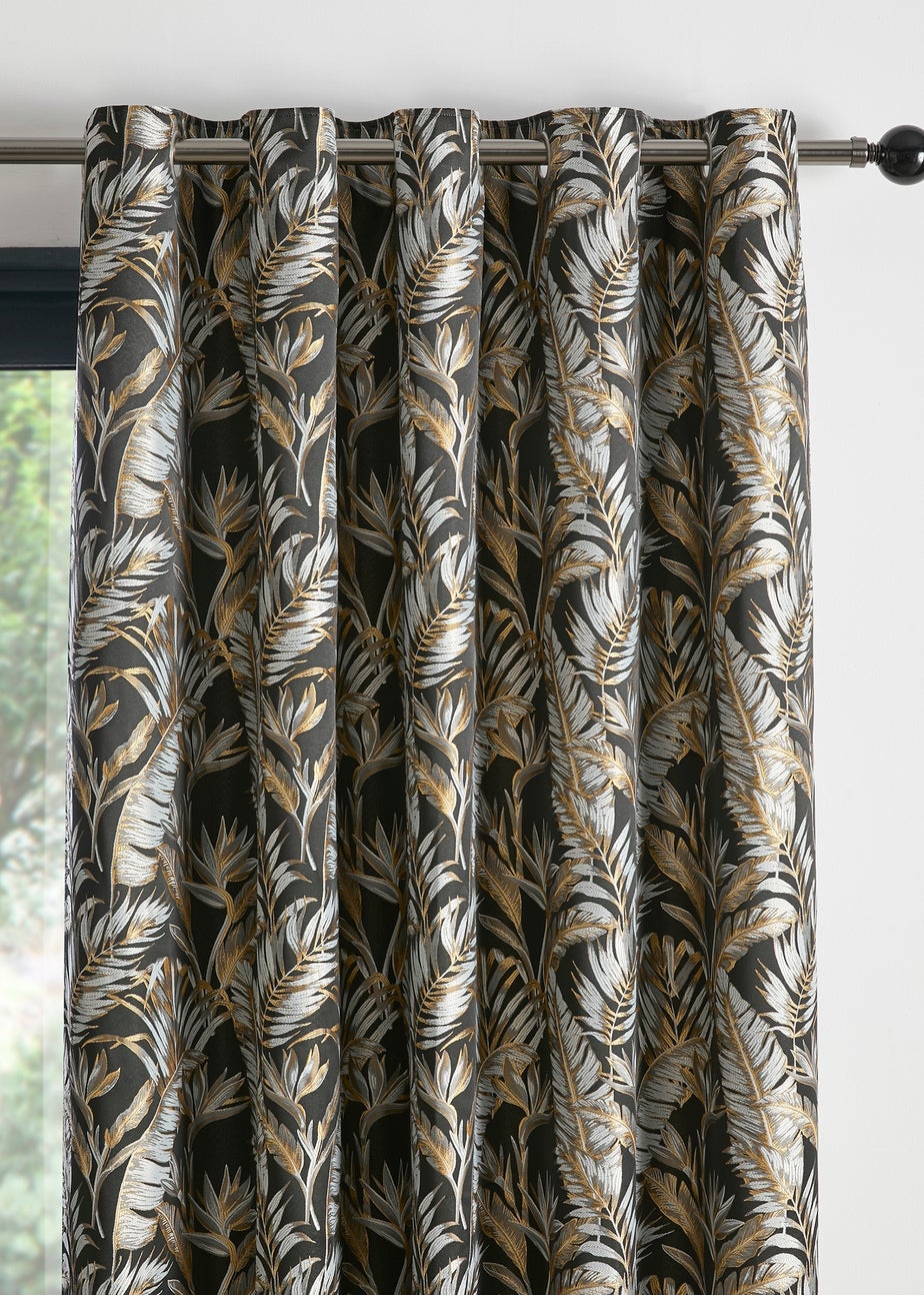Laurence Llewelyn-Bowen Paradise Palm Jacquard Black Eyelet Curtains
