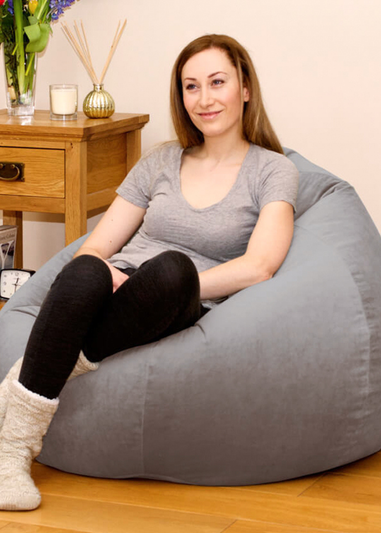 rucomfy Velvet Slouchbag Pebble Grey Beanbag