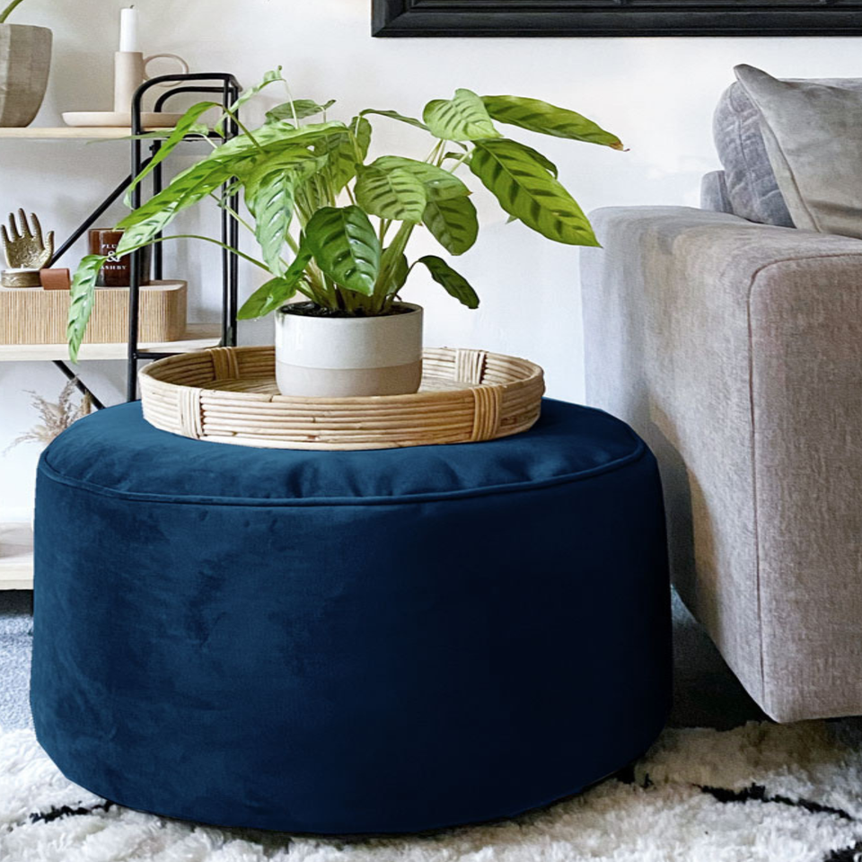 rucomfy Velvet Pouffe Peacock Blue Beanbag
