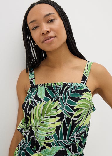 Green Tropical Leaf Print Playsuit