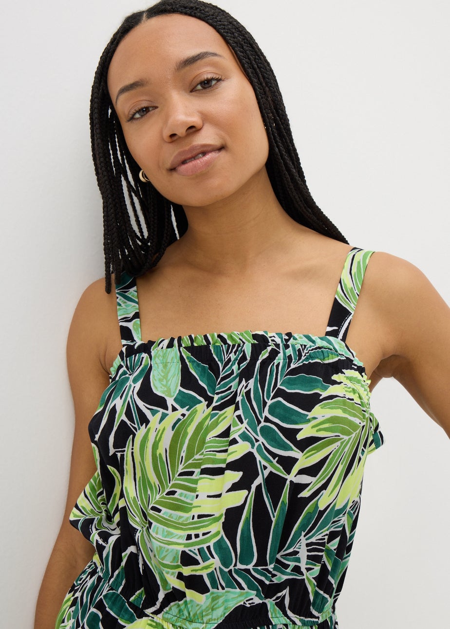 Green Tropical Leaf Print Playsuit