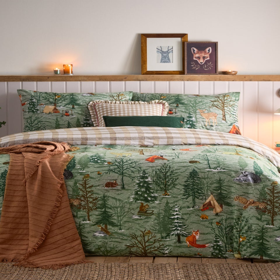 furn. Lodge Wood 100% Brushed Cotton Duvet Cover Set