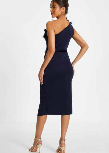Quiz Navy One Shoulder Ruched Midi Dress