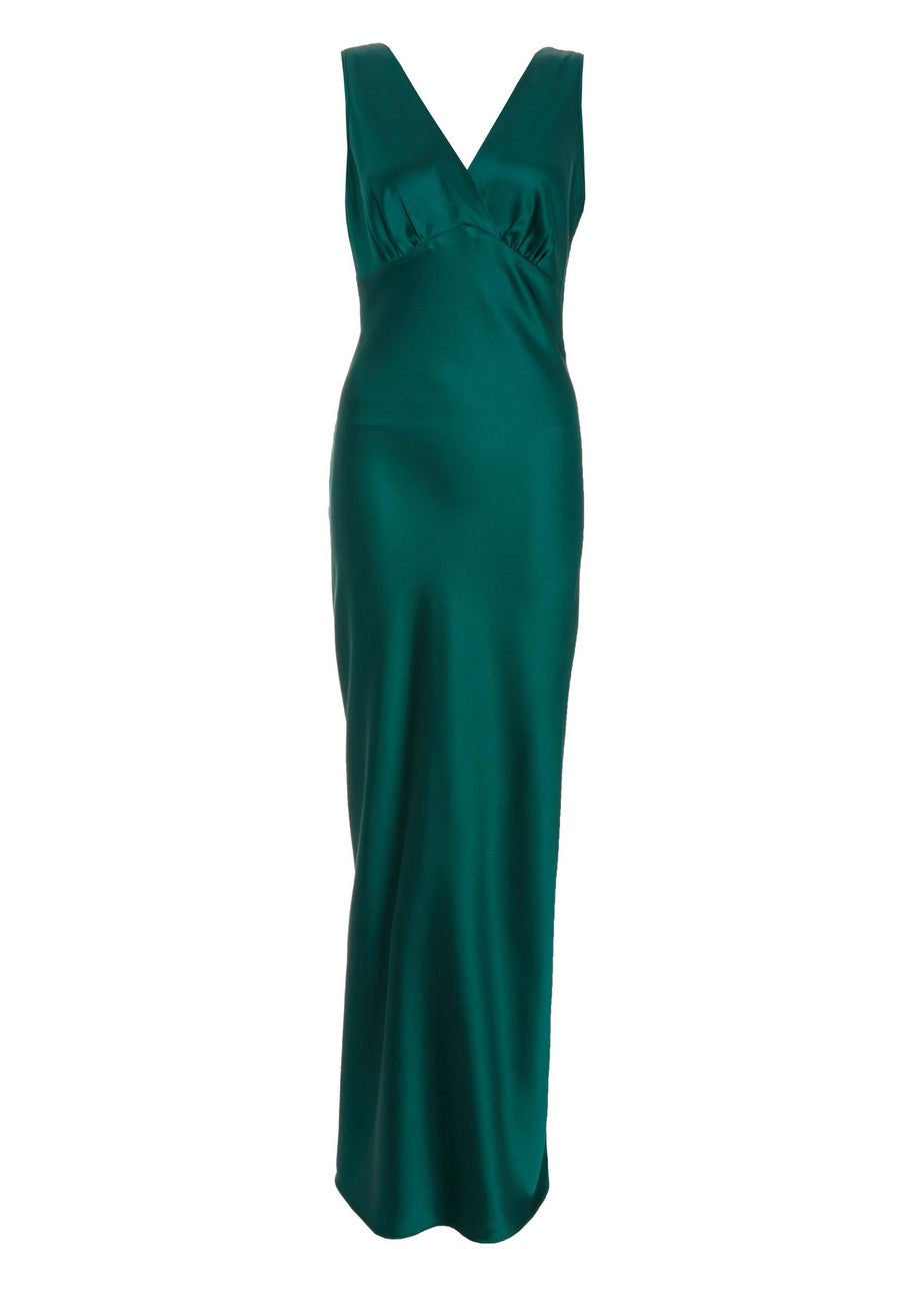 Quiz Green Satin Slip Maxi Dress