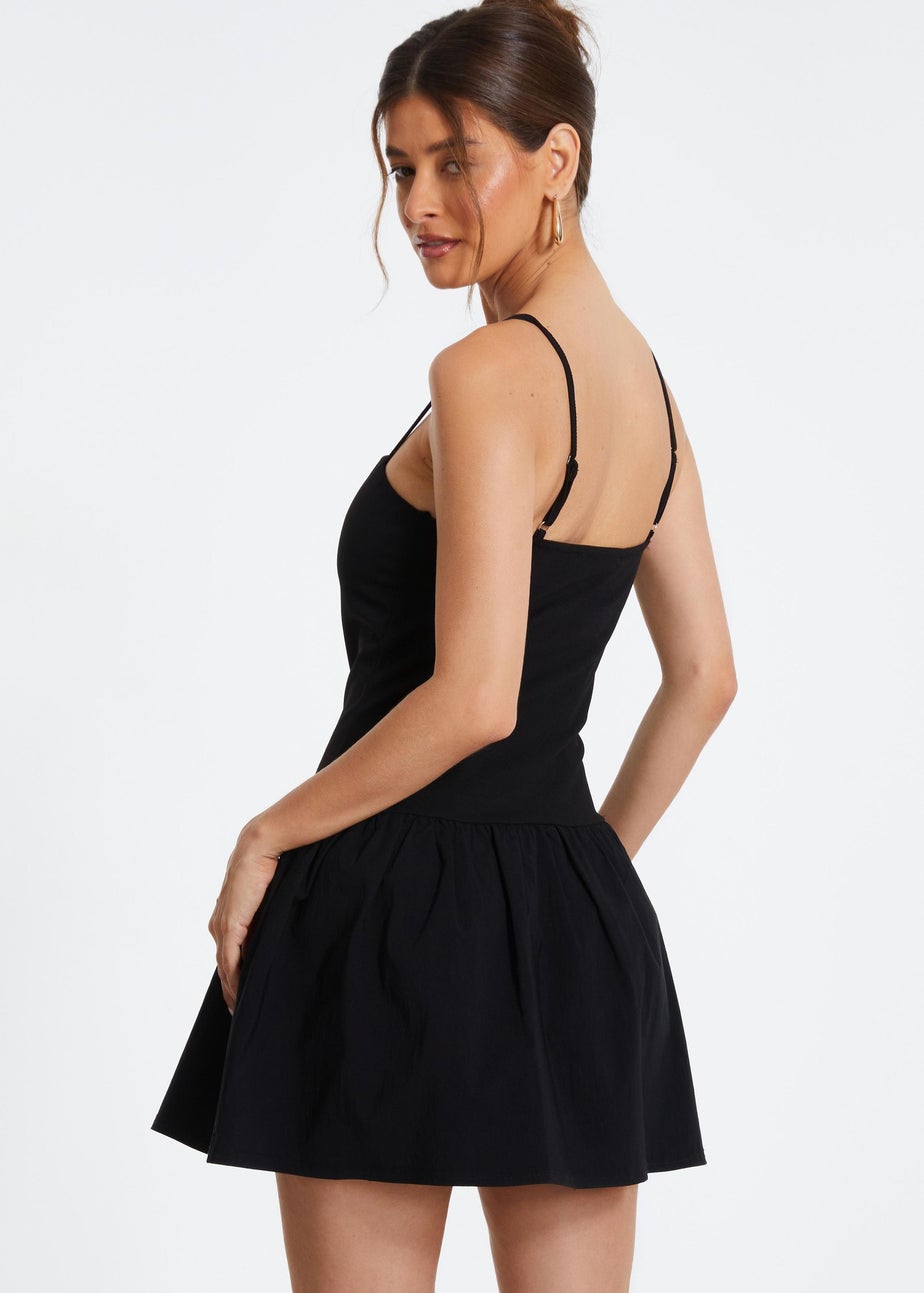 Quiz Black Strappy Puff Ball Skater Dress