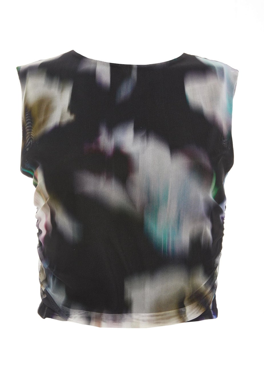 Quiz Black Brushstroke Print Mesh Top