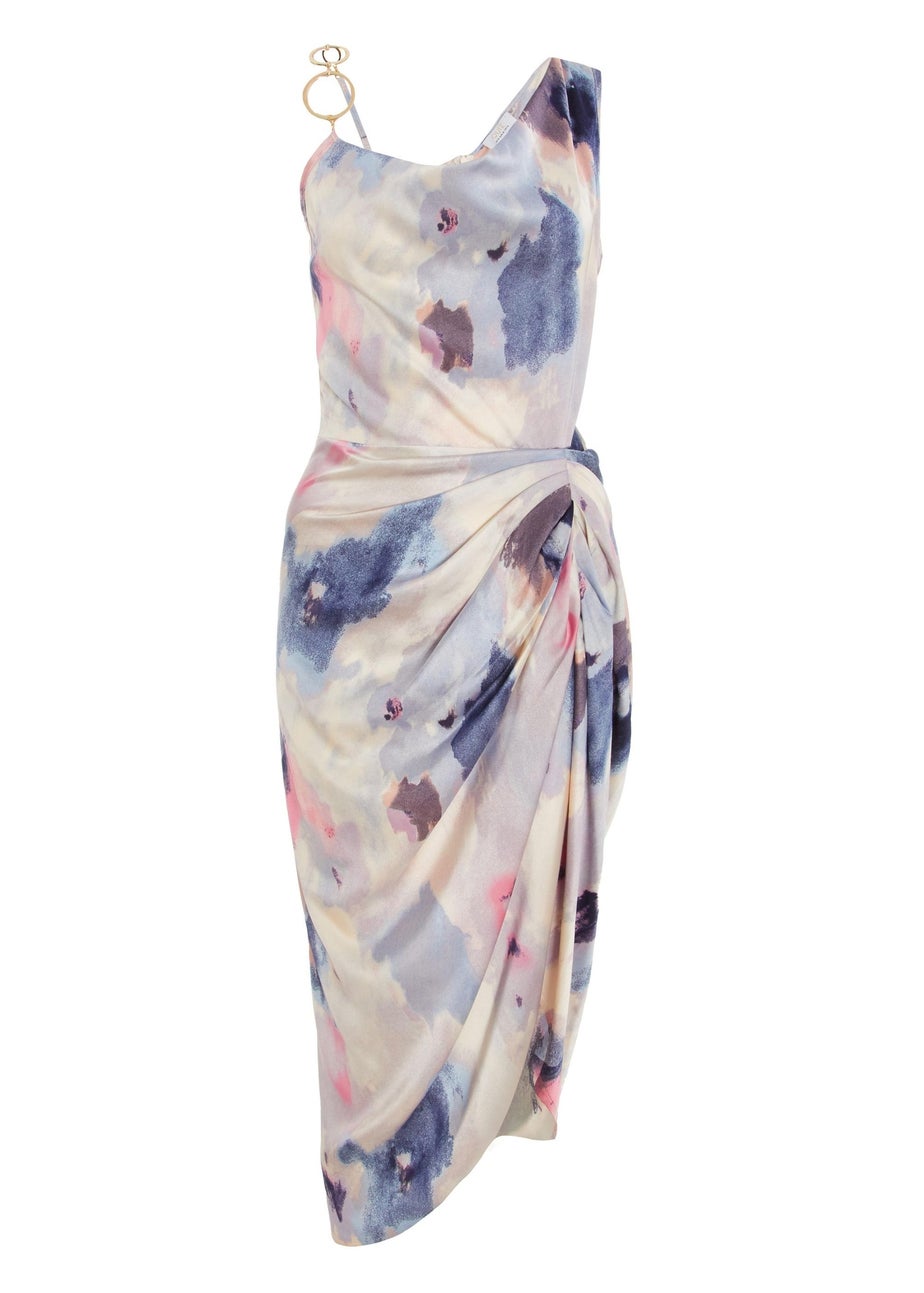 Quiz Multi Satin Marble Print Ruched Midi Dress