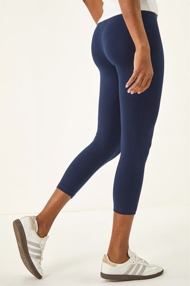 Roman Navy Elastic Waist Stretch Cropped Leggings