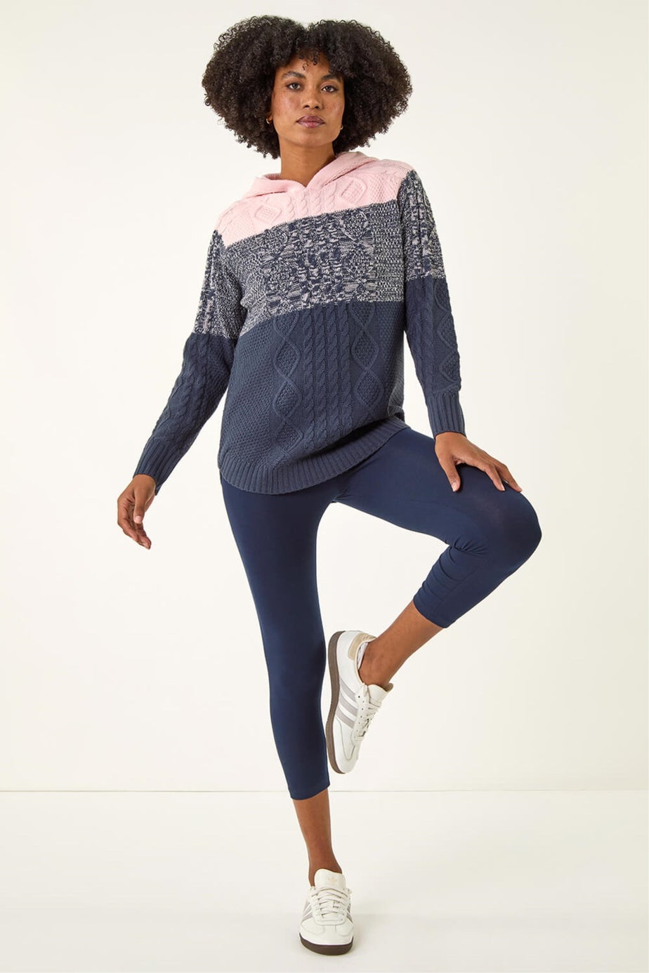 Roman Navy Elastic Waist Stretch Cropped Leggings