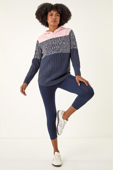 Roman Navy Elastic Waist Stretch Cropped Leggings