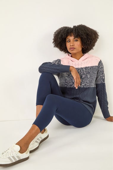 Roman Navy Elastic Waist Stretch Cropped Leggings