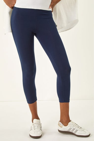 Roman Navy Elastic Waist Stretch Cropped Leggings