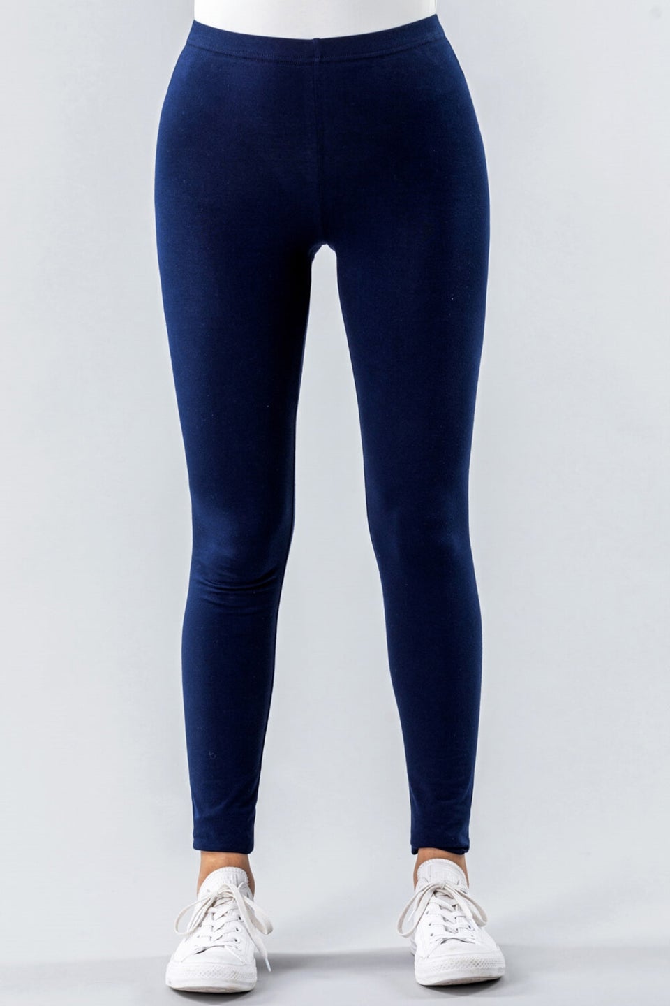 Roman Navy Stretch Plain Elastic Waist Leggings