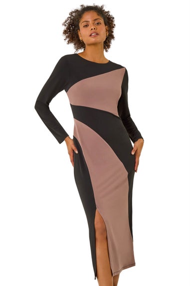Dusk Black Dusk Colour Block Stripe Stretch Midi Dress