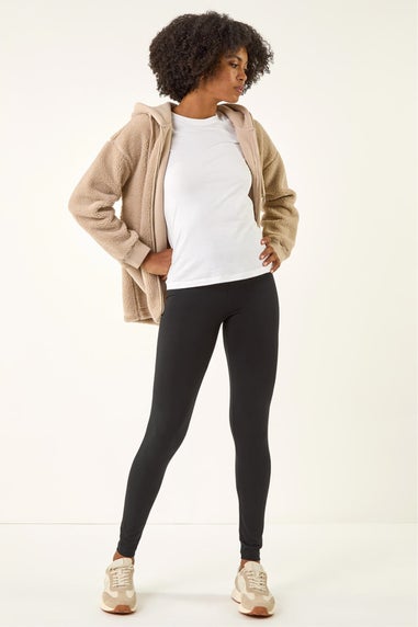 Roman Black Stretch Plain Elastic Waist Leggings