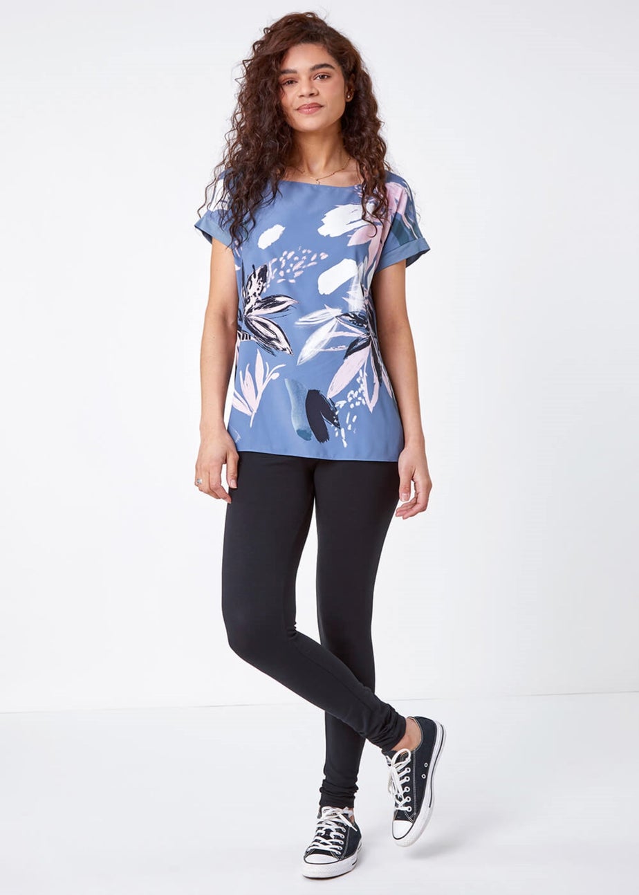 Roman Black Stretch Plain Elastic Waist Leggings