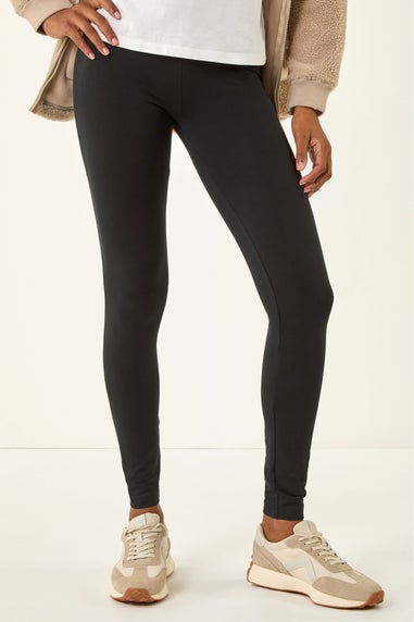 Roman Black Stretch Plain Elastic Waist Leggings