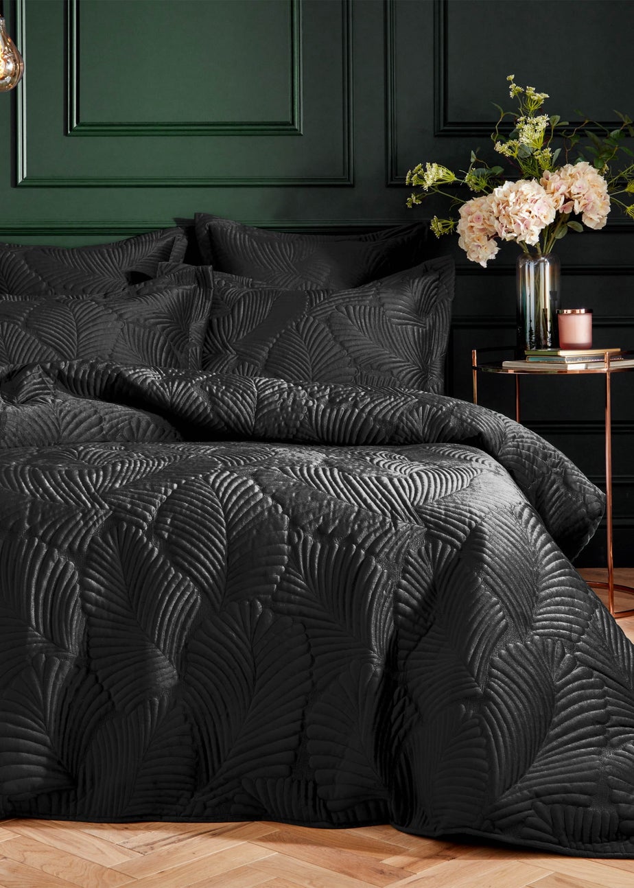 Paoletti Palmeria Quilted Velvet Duvet Cover Set Black