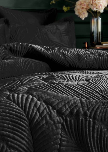 Paoletti Palmeria Quilted Velvet Duvet Cover Set Black