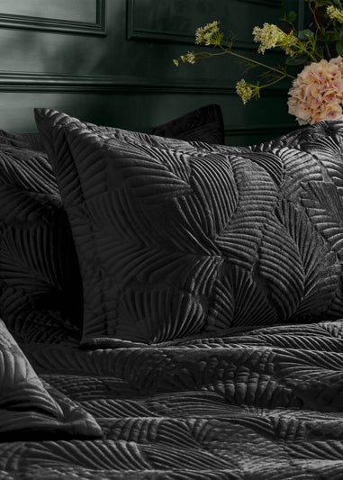 Paoletti Palmeria Quilted Velvet Duvet Cover Set Black