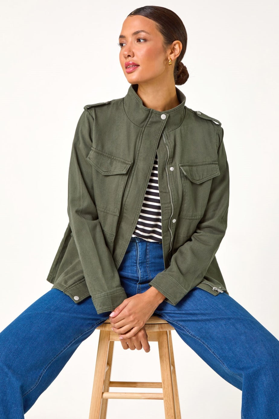 Roman Khaki Funnel Neck Cotton Jacket