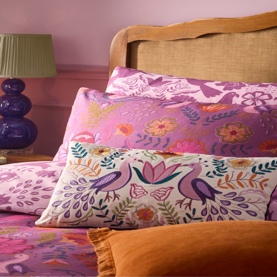 furn. Purple Broderie Floral Reversible Duvet Cover Set