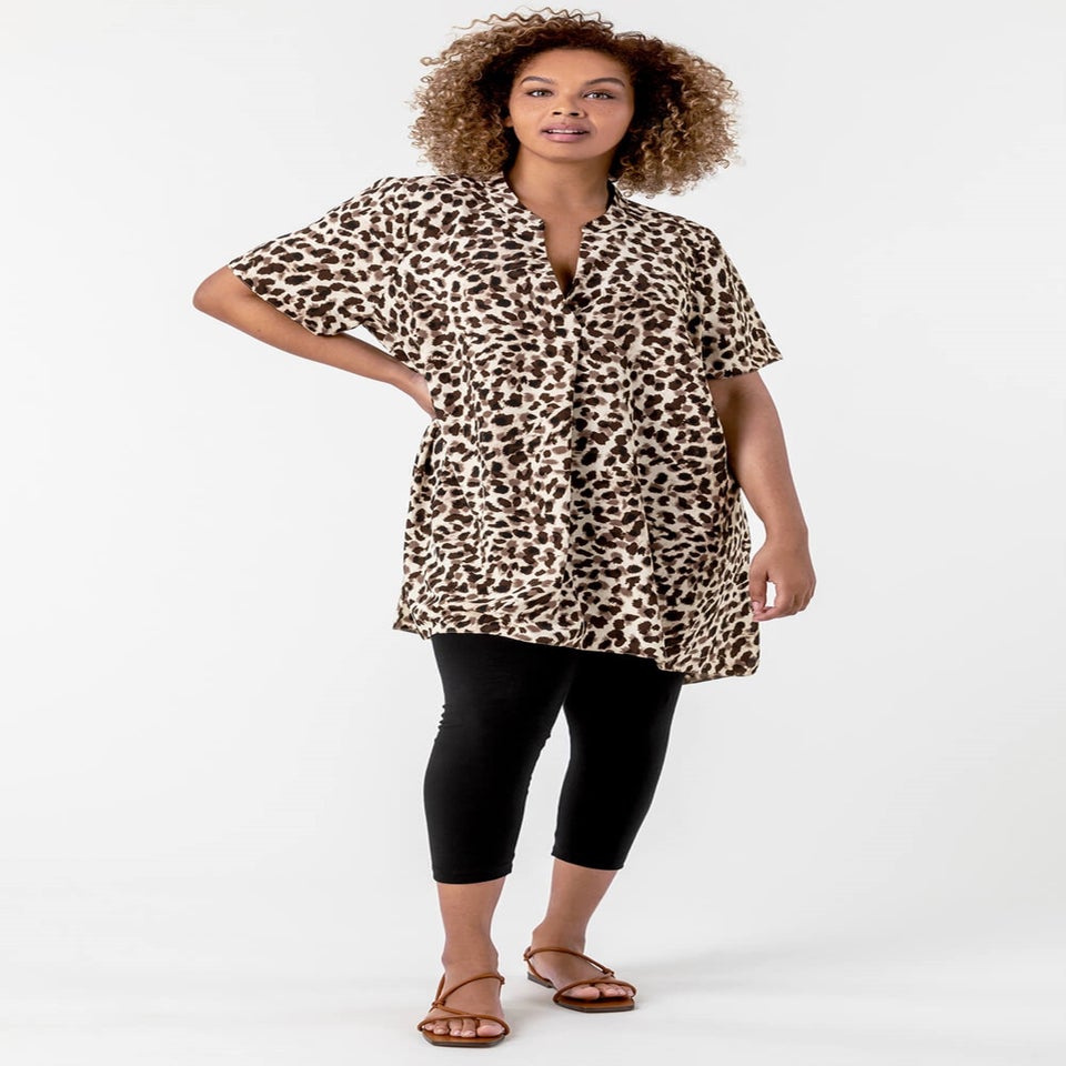 Roman Black Curve Plain Elastic Waist Cropped Leggings