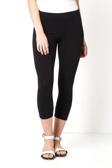 Roman Black Curve Plain Elastic Waist Cropped Leggings