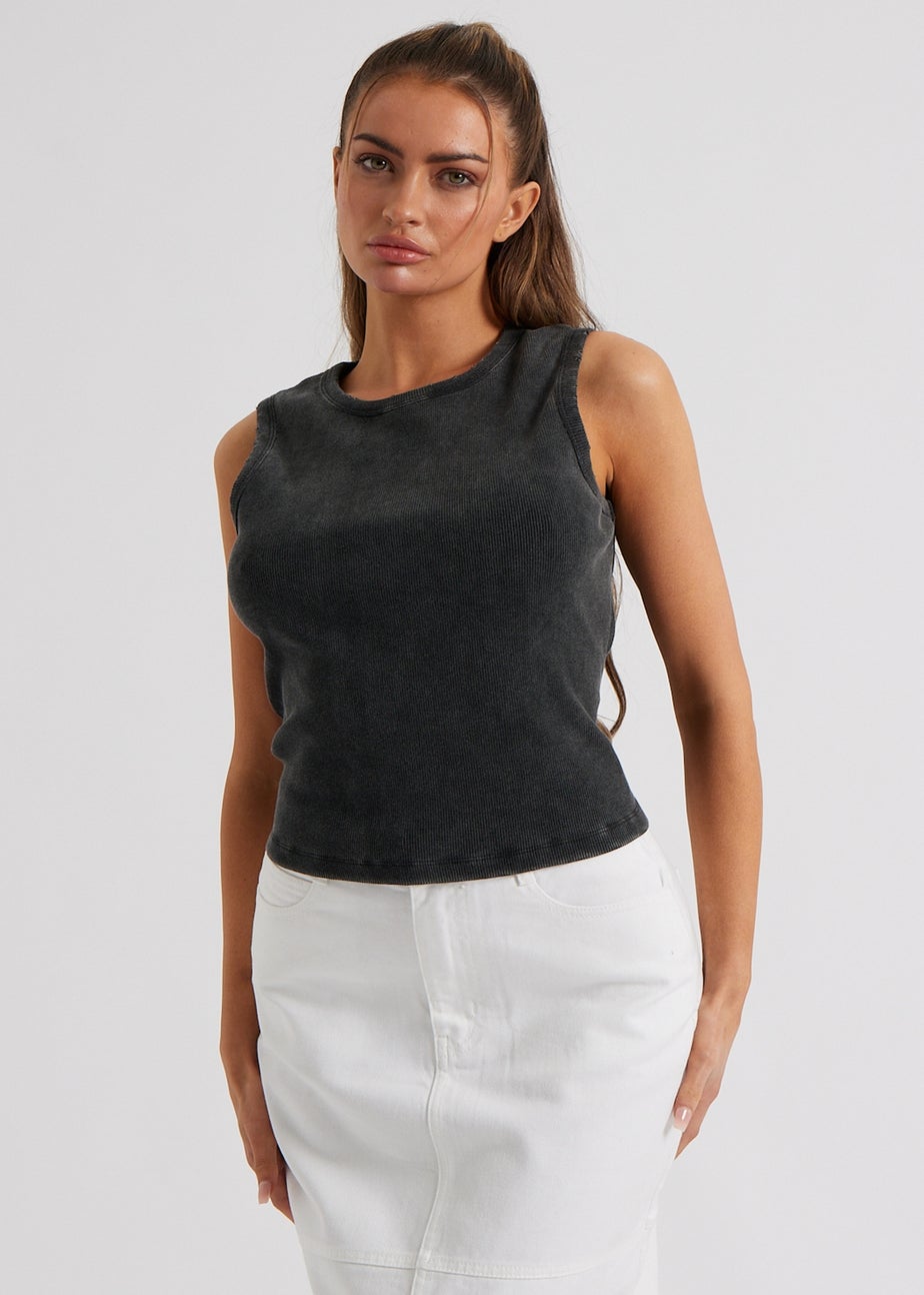 Urban Bliss Grey Washed Ribbed Racer Vest