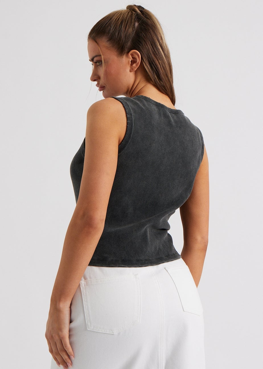 Urban Bliss Grey Washed Ribbed Racer Vest