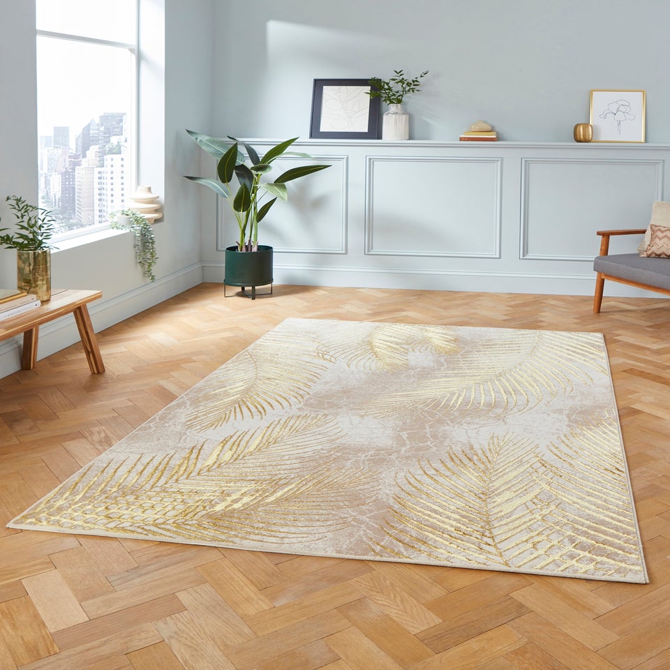 Think Rugs Creation Gold Botanical Rug