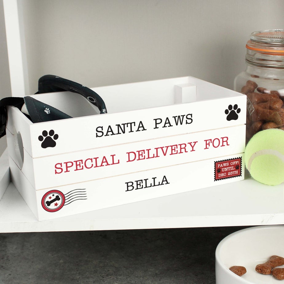 Personalised Memento Company Small White Wood Santa Paws Crate