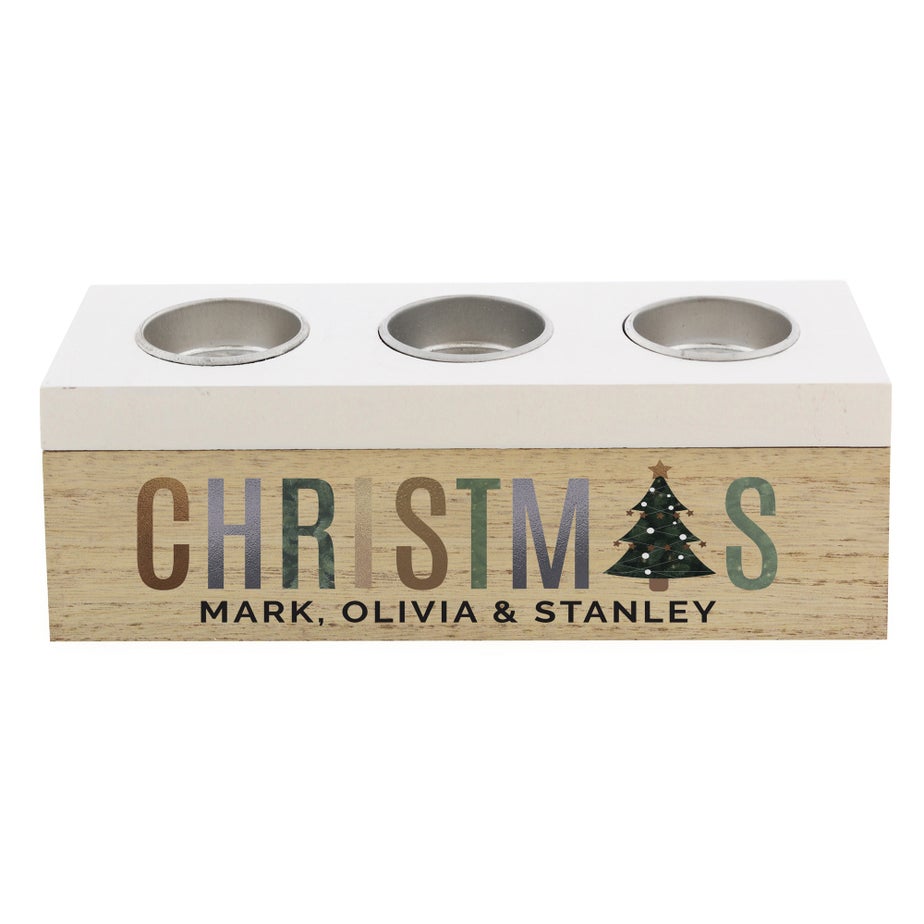 Personalised Memento Company White Christmas Tree Triple Tea Light Box