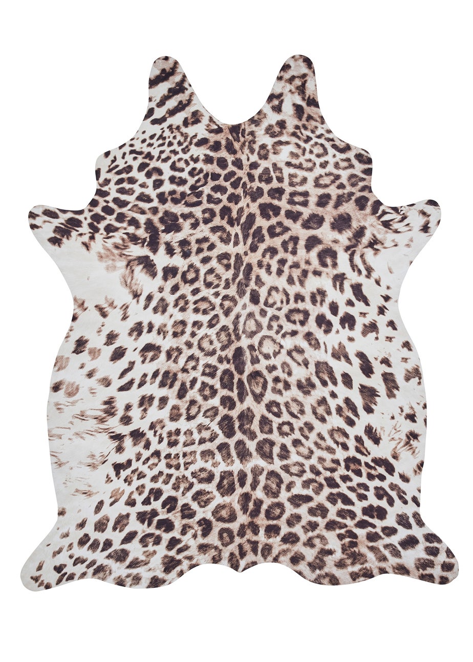 Think Rugs Faux Leopard Print Beige Animal Print Rug